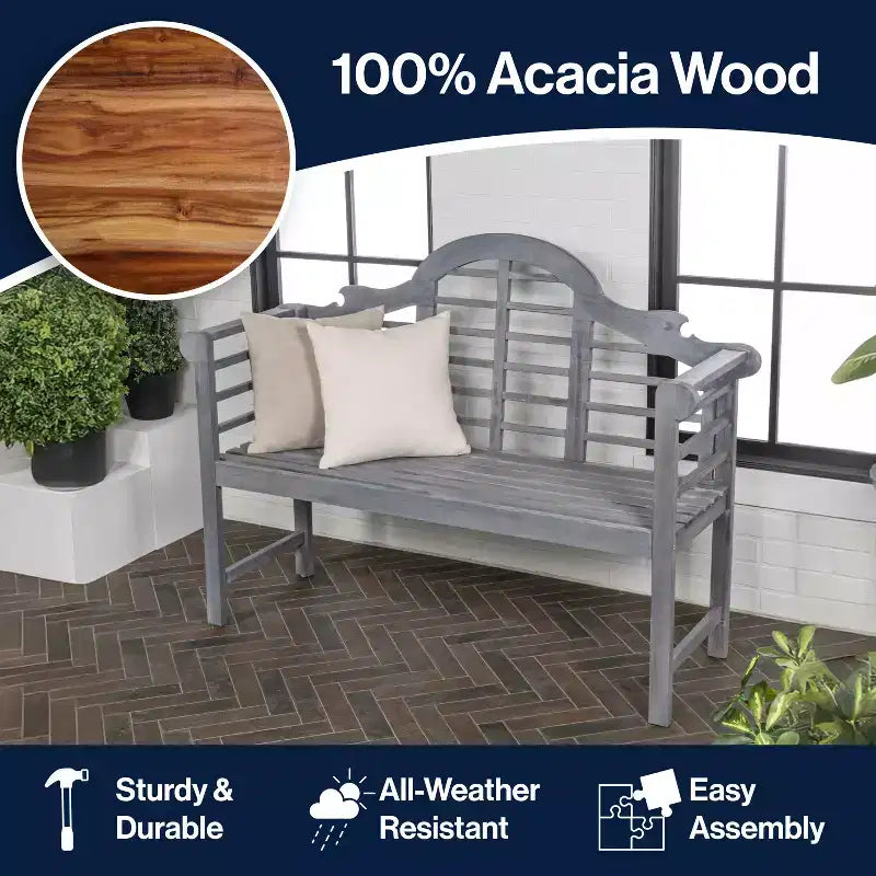 JONATHAN Y Lutyens 51.2 Banc d'extérieur 2 places en bois d'acacia arqué pour jardin et terrasse, supportant 272 kg