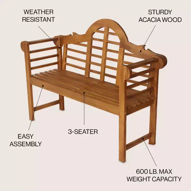 JONATHAN Y Lutyens 51.2 Banc d'extérieur 2 places en bois d'acacia arqué pour jardin et terrasse, supportant 272 kg
