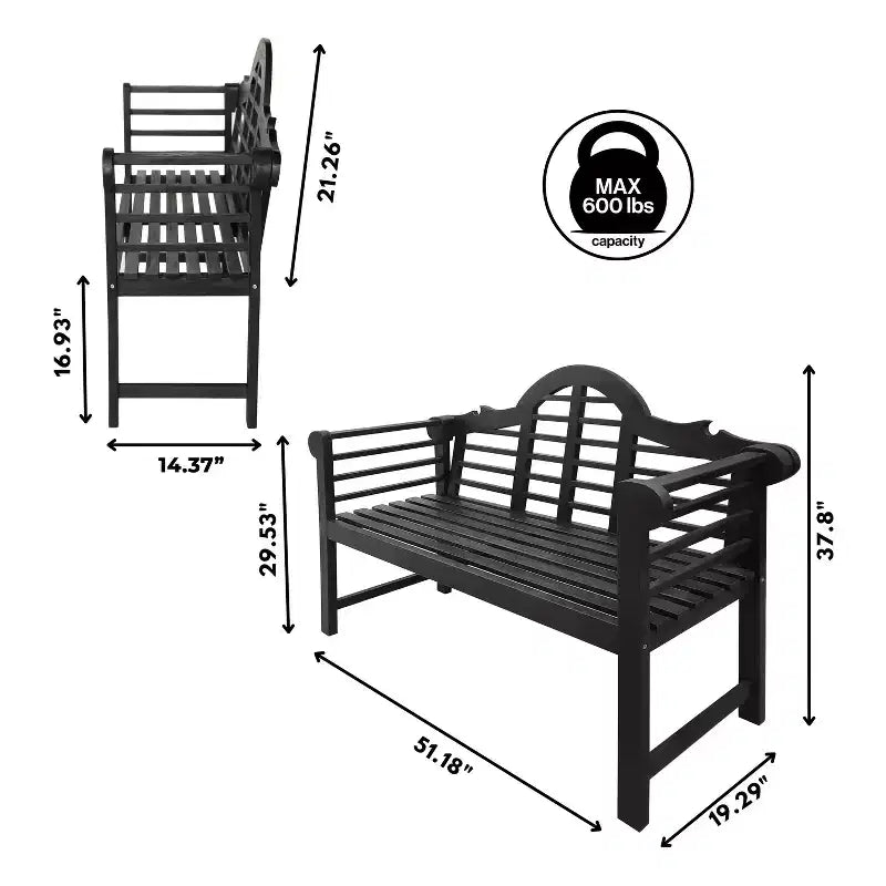 JONATHAN Y Lutyens 51.2 Banc d'extérieur 2 places en bois d'acacia arqué pour jardin et terrasse, supportant 272 kg