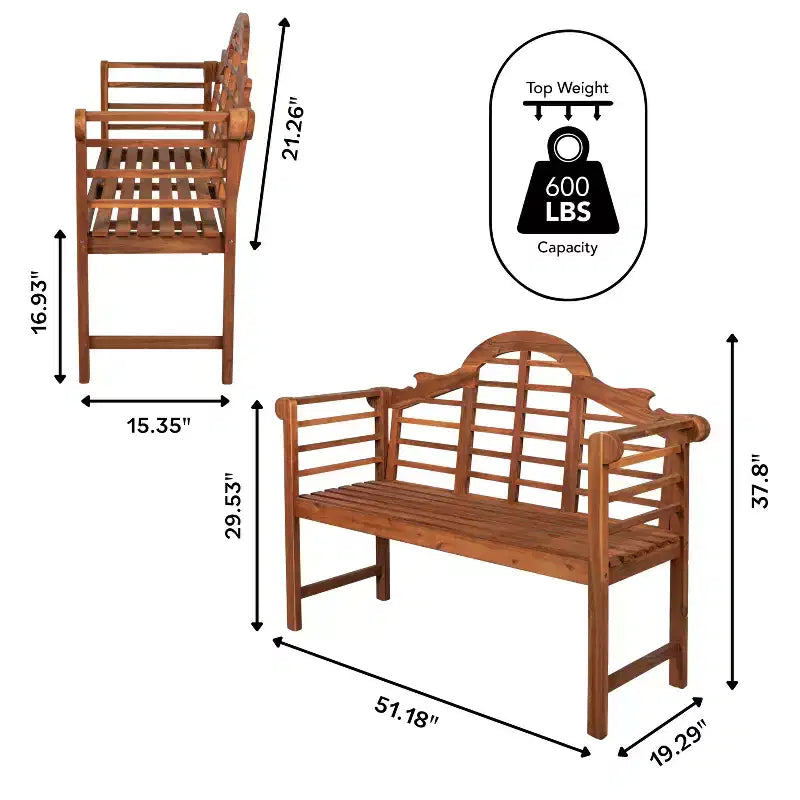 JONATHAN Y Lutyens 51.2 Banc d'extérieur 2 places en bois d'acacia arqué pour jardin et terrasse, supportant 272 kg