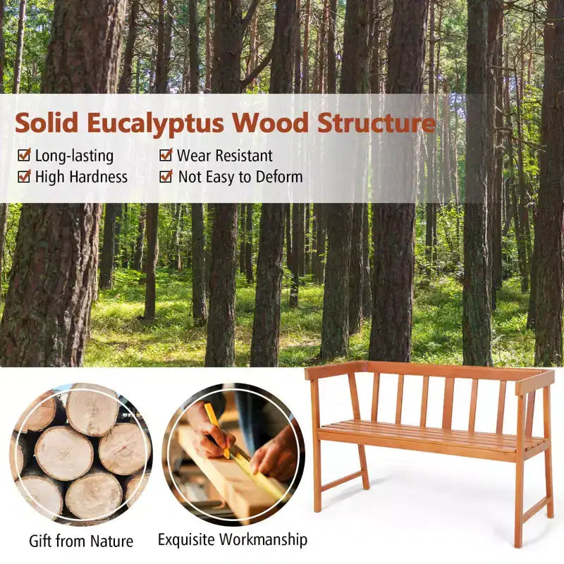 Banc de jardin Costway en bois d'eucalyptus, 2 places, assise à lattes et dossier, 360 kg, naturel