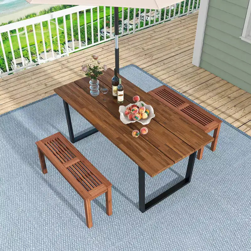 Banc sans dossier Costway pour patio, 2 places, banc de salle à manger extérieur en bois massif pour jardin et cour arrière