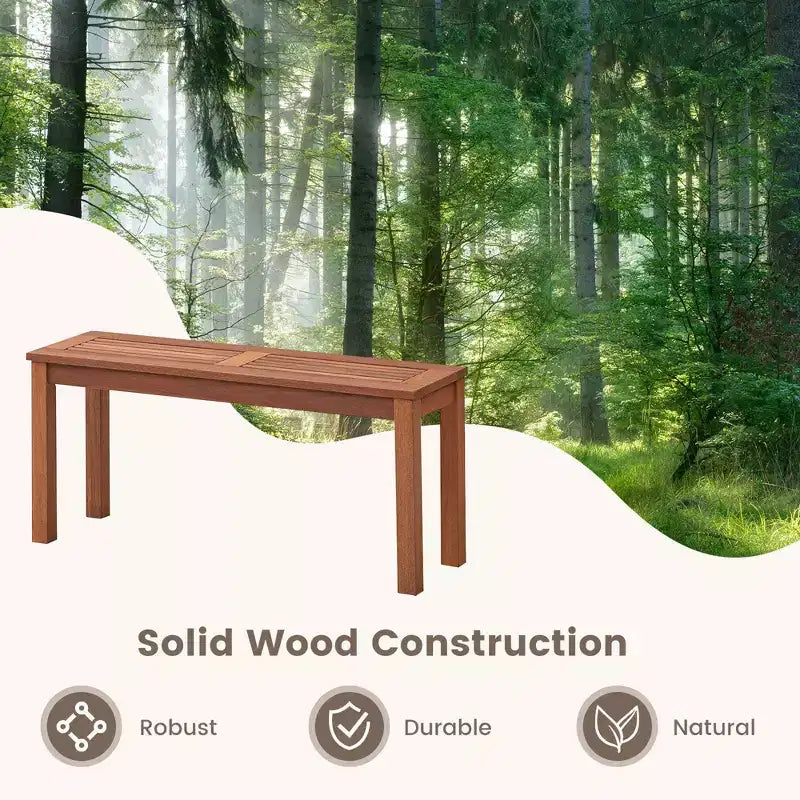 Banc sans dossier Costway pour patio, 2 places, banc de salle à manger extérieur en bois massif pour jardin et cour arrière