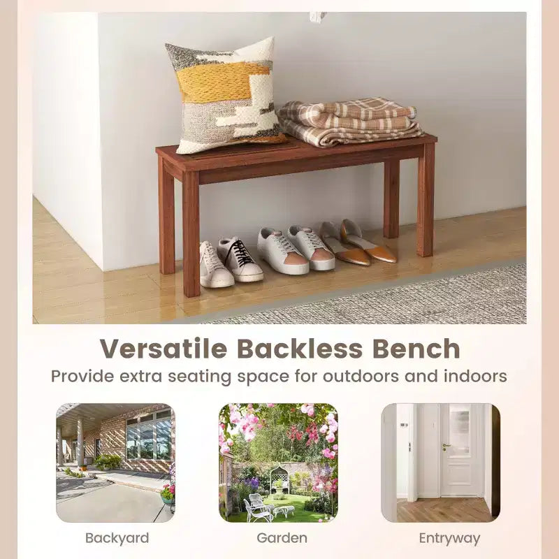 Banc sans dossier Costway pour patio, 2 places, banc de salle à manger extérieur en bois massif pour jardin et cour arrière