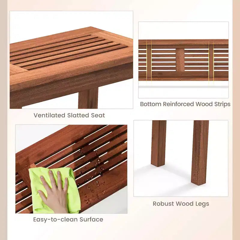 Banc sans dossier Costway pour patio, 2 places, banc de salle à manger extérieur en bois massif pour jardin et cour arrière