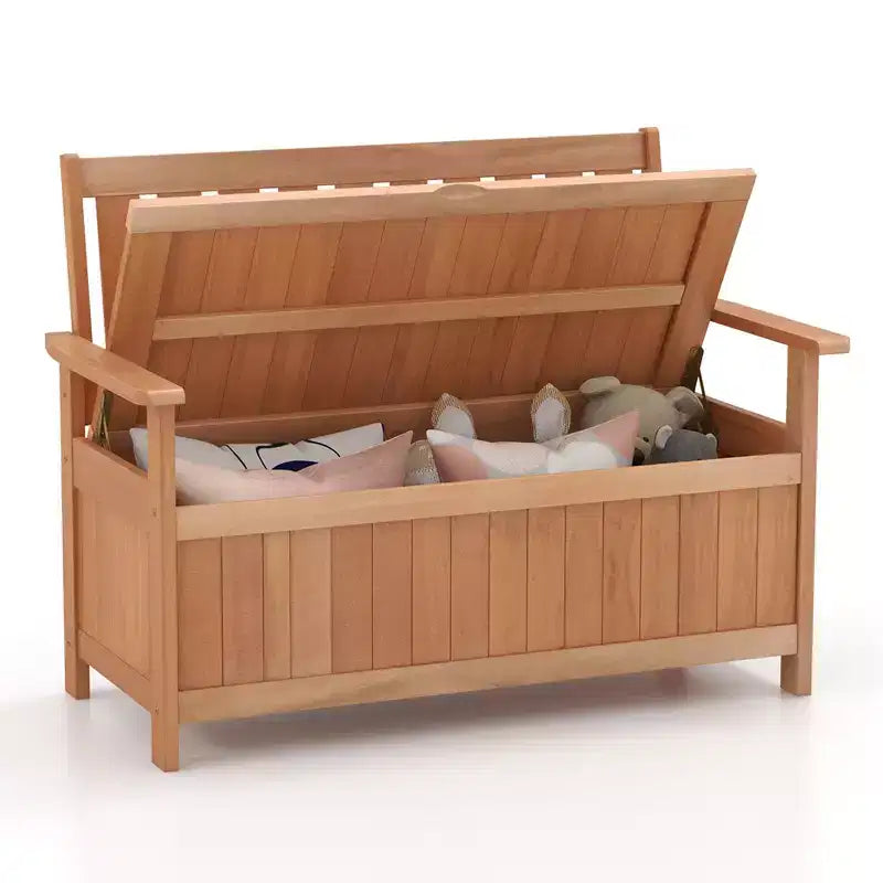 Banc de rangement extérieur Costway 48 pouces en bois avec dossier à lattes pour jardin