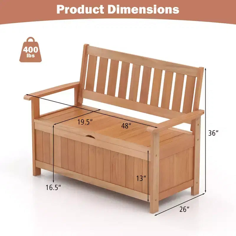 Banc de rangement extérieur Costway 48 pouces en bois avec dossier à lattes pour jardin