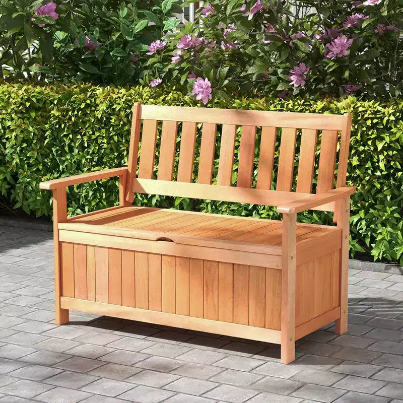 Banc de rangement extérieur Costway 48 pouces en bois avec dossier à lattes pour jardin