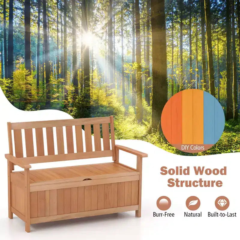 Banc de rangement extérieur Costway 48 pouces en bois avec dossier à lattes pour jardin