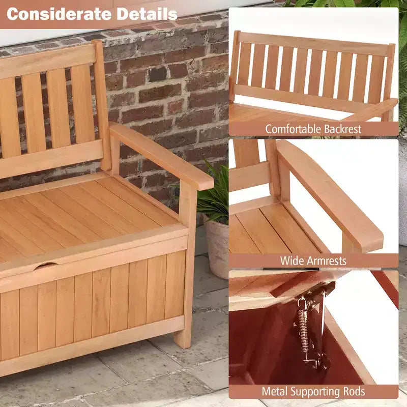 Banc de rangement extérieur Costway 48 pouces en bois avec dossier à lattes pour jardin