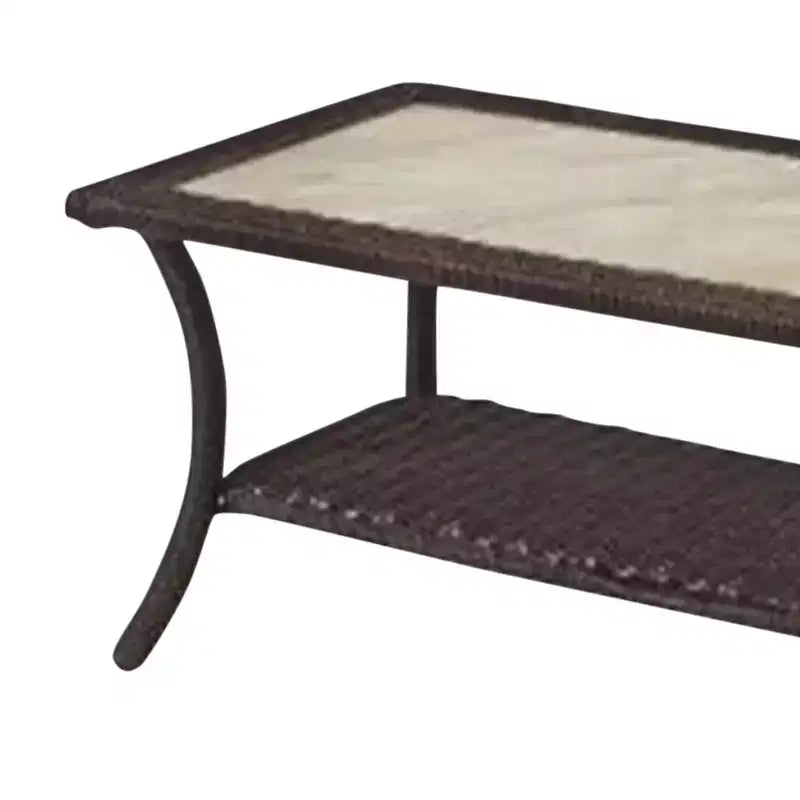 Causeuse coussinée et table basse rectangulaire Four Seasons Courtyard Montego Bay, ensemble de mobilier d'extérieur en osier pour cour arrière, ivoire/marron