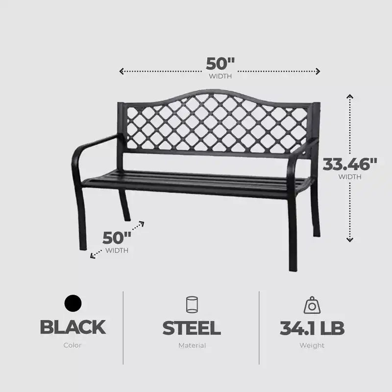 Banc de jardin extérieur Four Seasons Courtyard pour parc, jardin, porche d'entrée ou allée, avec cadre en acier thermolaqué, noir
