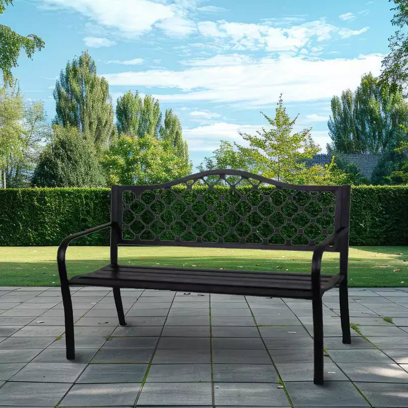 Banc de jardin extérieur Four Seasons Courtyard pour parc, jardin, porche d'entrée ou allée, avec cadre en acier thermolaqué, noir