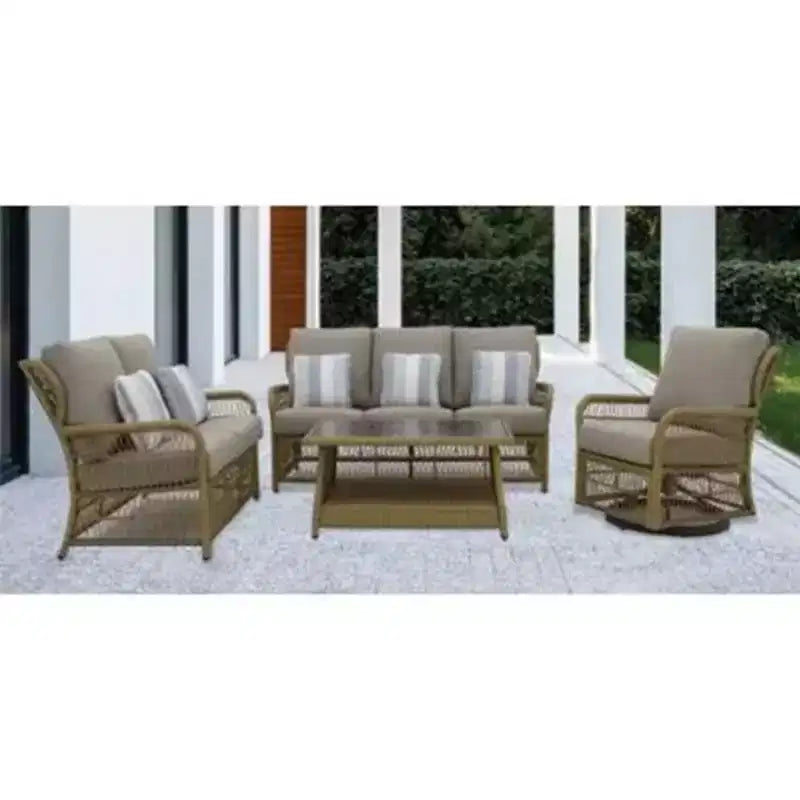 Banquette de jardin de la cour Four Seasons Positano en osier avec coussins de salon moelleux en acrylique confortables et 2 coussins décoratifs
