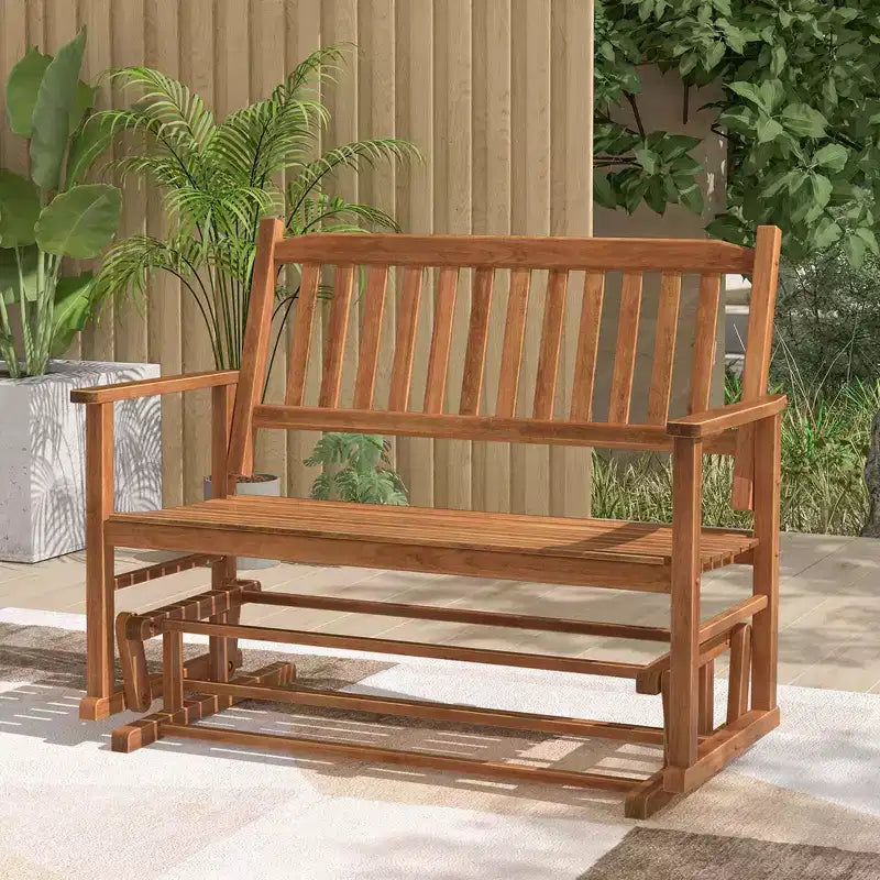 Costway Banc de Balançoire de Patio à Deux Places avec Assise à Lattes et Dossier Courbé Blanc/Naturel/Gris