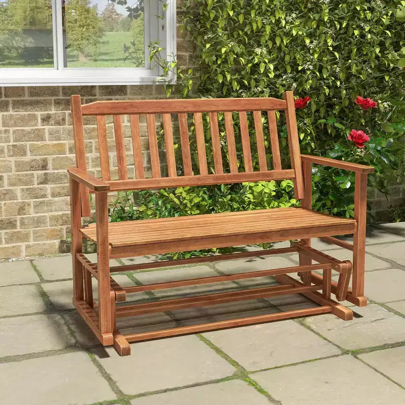 Costway Banc de Balançoire de Patio à Deux Places avec Assise à Lattes et Dossier Courbé Blanc/Naturel/Gris
