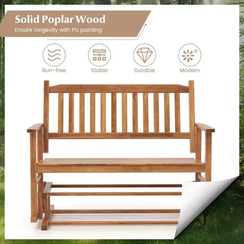Costway Banc de Balançoire de Patio à Deux Places avec Assise à Lattes et Dossier Courbé Blanc/Naturel/Gris