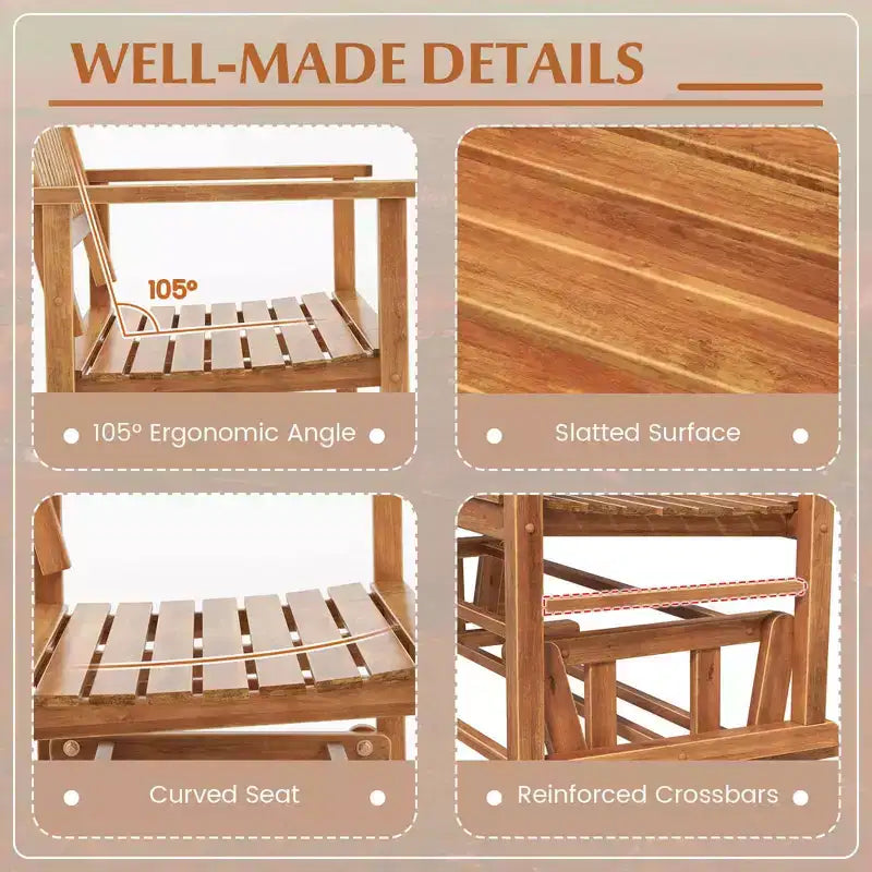 Costway Banc de Balançoire de Patio à Deux Places avec Assise à Lattes et Dossier Courbé Blanc/Naturel/Gris