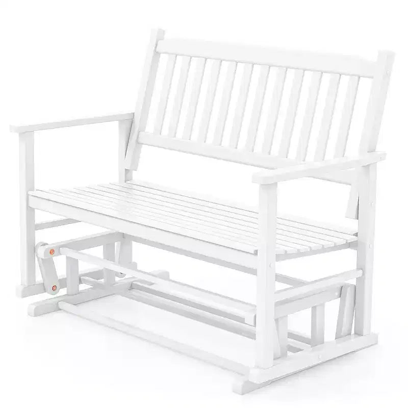 Costway Banc de Balançoire de Patio à Deux Places avec Assise à Lattes et Dossier Courbé Blanc/Naturel/Gris