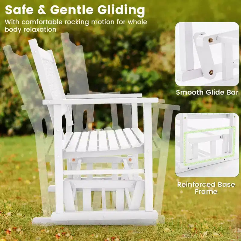 Costway Banc de Balançoire de Patio à Deux Places avec Assise à Lattes et Dossier Courbé Blanc/Naturel/Gris
