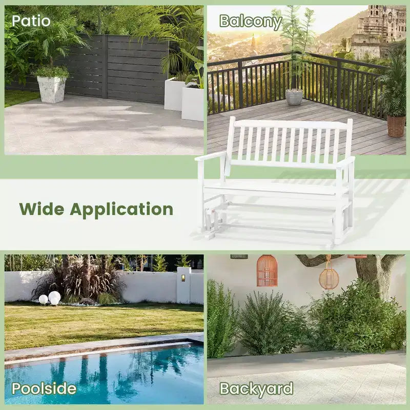 Costway Banc de Balançoire de Patio à Deux Places avec Assise à Lattes et Dossier Courbé Blanc/Naturel/Gris