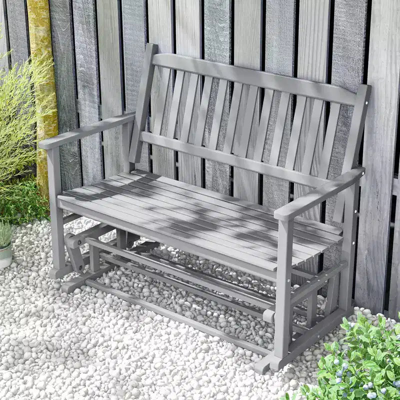 Costway Banc de Balançoire de Patio à Deux Places avec Assise à Lattes et Dossier Courbé Blanc/Naturel/Gris