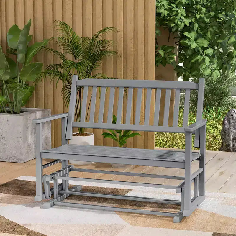 Costway Banc de Balançoire de Patio à Deux Places avec Assise à Lattes et Dossier Courbé Blanc/Naturel/Gris