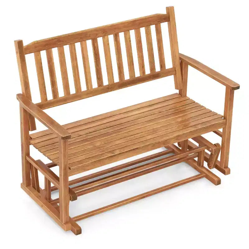 Costway Banc de Balançoire de Patio à Deux Places avec Assise à Lattes et Dossier Courbé Blanc/Naturel/Gris