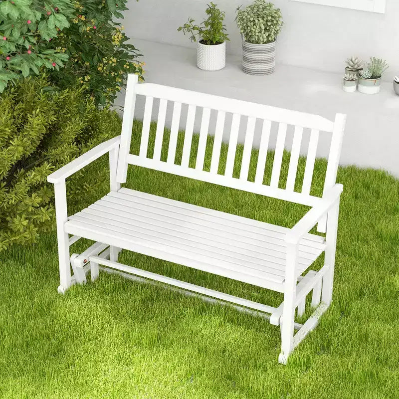 Costway Banc de Balançoire de Patio à Deux Places avec Assise à Lattes et Dossier Courbé Blanc/Naturel/Gris