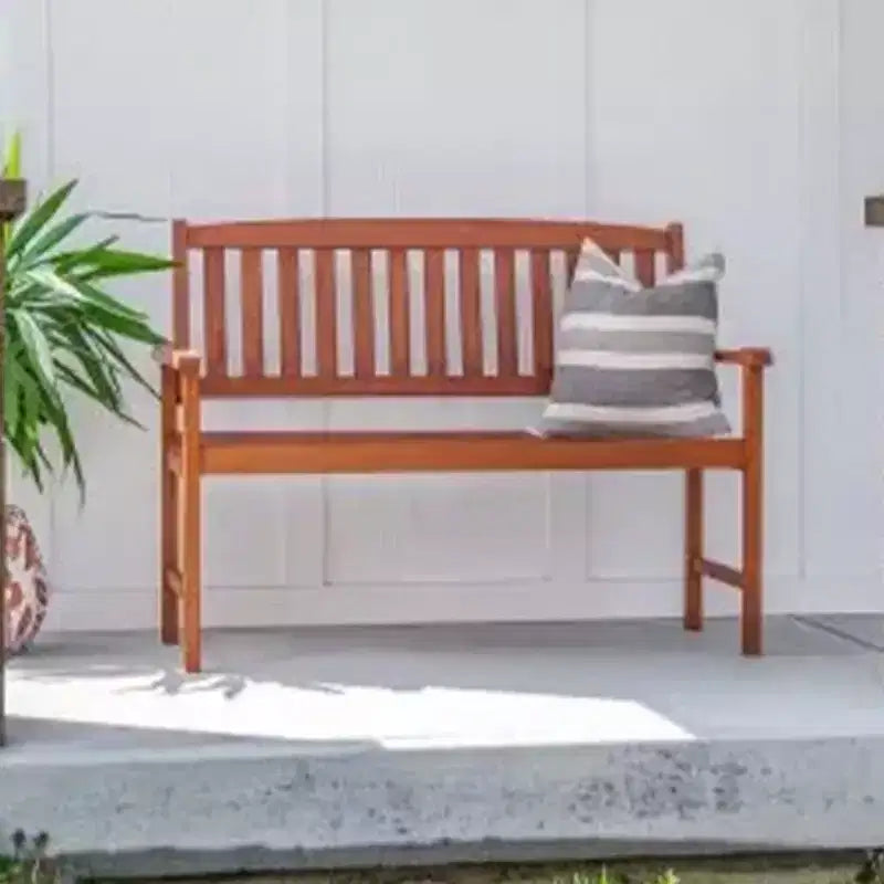 Banc Jack Post en bois dur indonésien classique, durable, de 1,2 m, pouvant accueillir jusqu'à 2 personnes, pour patio, jardin et véranda, marron