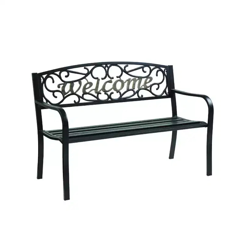 Living Accents Black Steel Welcome Park Bench 33.5 inch H X 50.5 inch L X 23.5 inch D