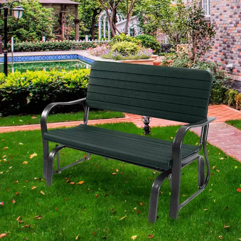 Costway Banc de Jardin Balançoire Balancelle 2 Places en Acier Marron/Vert