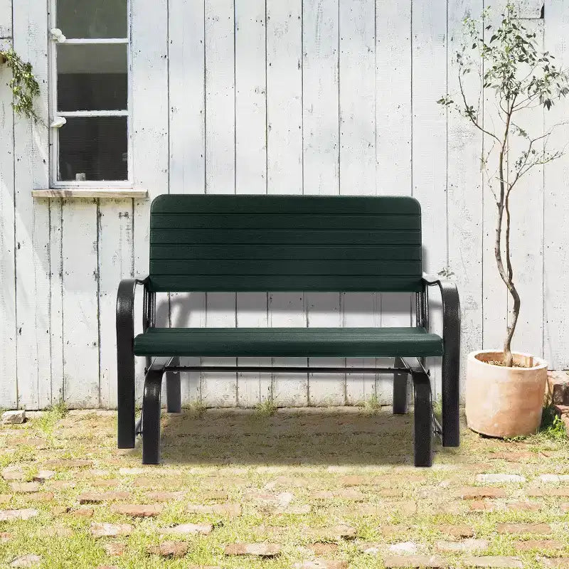Costway Banc de Jardin Balançoire Balancelle 2 Places en Acier Marron/Vert
