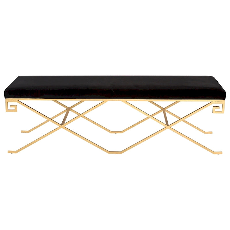 Banc SAFAVIEH Couture Shaista velours noir/feuille d'or glamour - 59Lx21Px20H