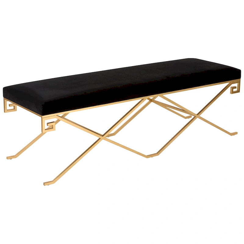 Banc SAFAVIEH Couture Shaista velours noir/feuille d'or glamour - 59Lx21Px20H