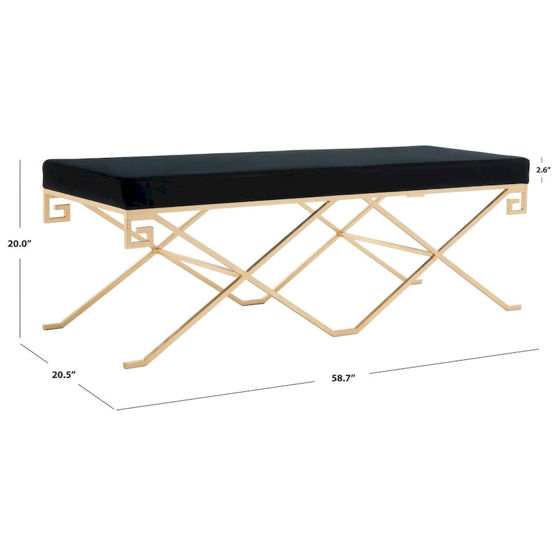 Banc SAFAVIEH Couture Shaista velours noir/feuille d'or glamour - 59Lx21Px20H