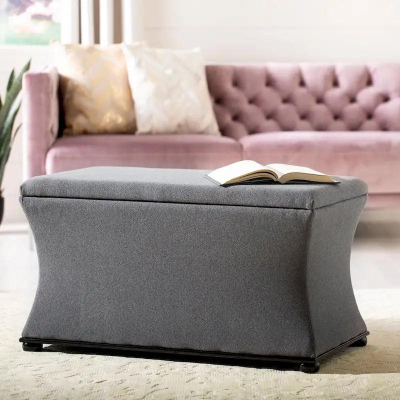 Banc de rangement Gigi en lin crème SAFAVIEH - 36 L x 19 P x 21 H - 36Wx19Dx21H