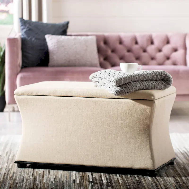 Banc de rangement Gigi en lin crème SAFAVIEH - 36 L x 19 P x 21 H - 36Wx19Dx21H