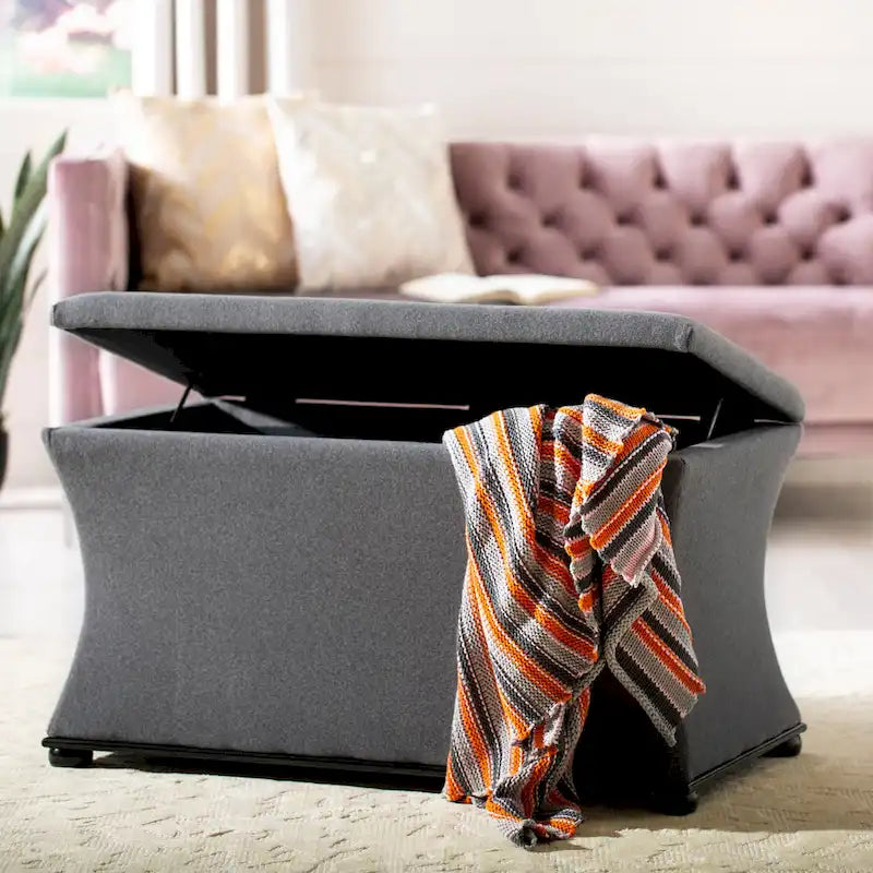 Banc de rangement Gigi en lin crème SAFAVIEH - 36 L x 19 P x 21 H - 36Wx19Dx21H