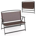 Costway 2-Person Patio Bench Folding Outdoor Garden Bench with Backrest and Armrests