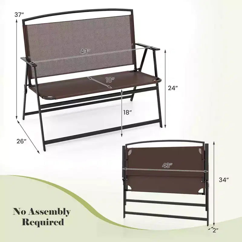 Banc de terrasse 2 places Costway, banc de jardin pliant d'extérieur avec dossier et accoudoirs
