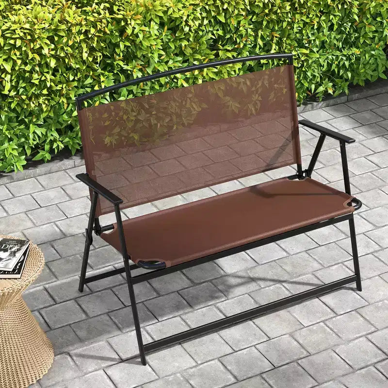 Banc de terrasse 2 places Costway, banc de jardin pliant d'extérieur avec dossier et accoudoirs