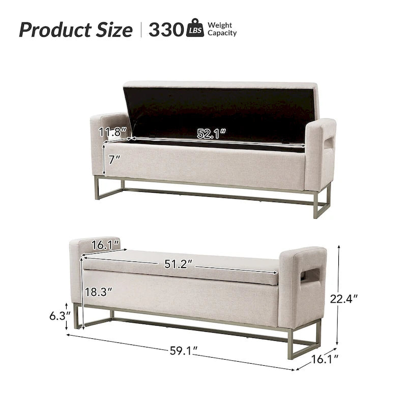 Banc capitonné moderne Diana avec rangement
