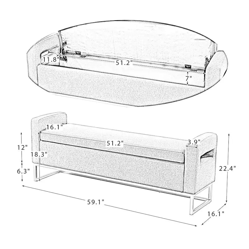 Banc capitonné moderne Diana avec rangement