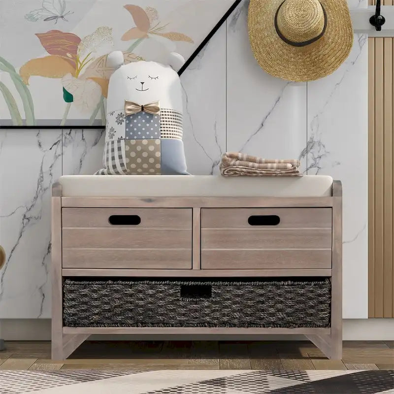 Banc de rangement rustique Merax avec panier et coussin amovibles