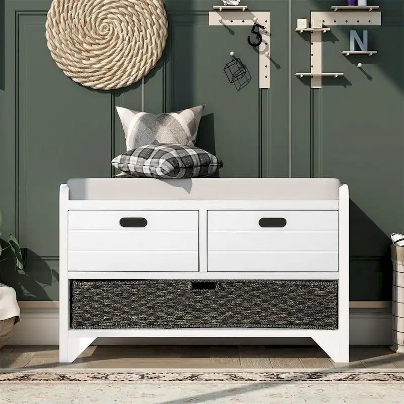 Banc de rangement rustique Merax avec panier et coussin amovibles