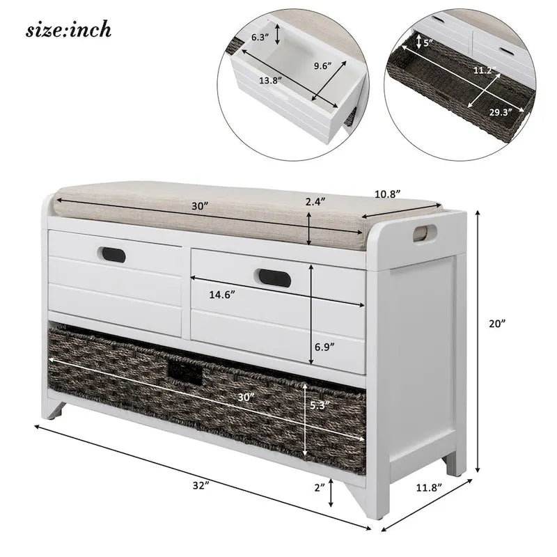 Banc de rangement rustique Merax avec panier et coussin amovibles
