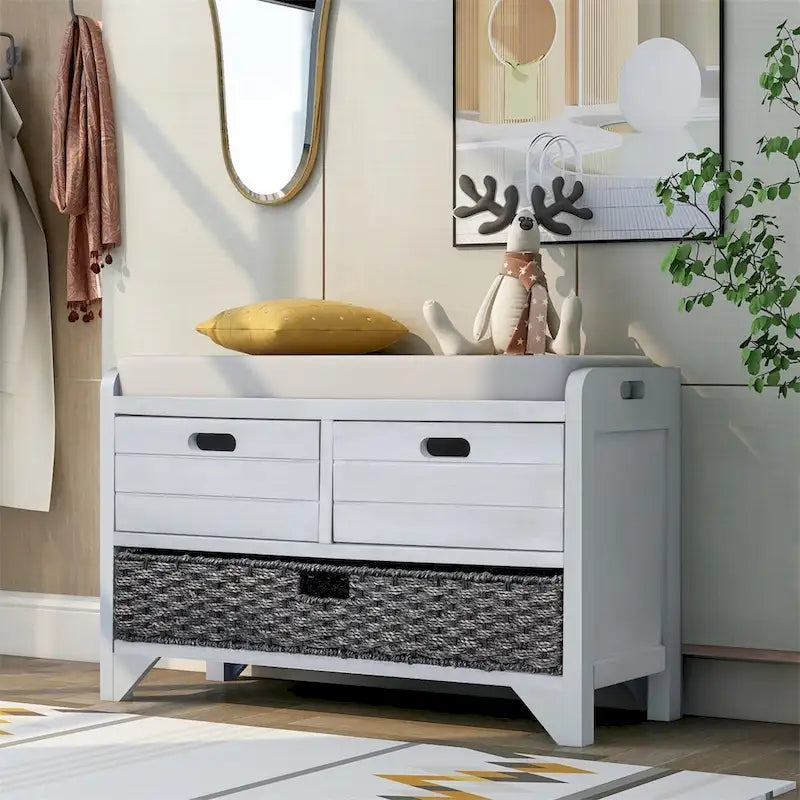 Banc de rangement rustique Merax avec panier et coussin amovibles