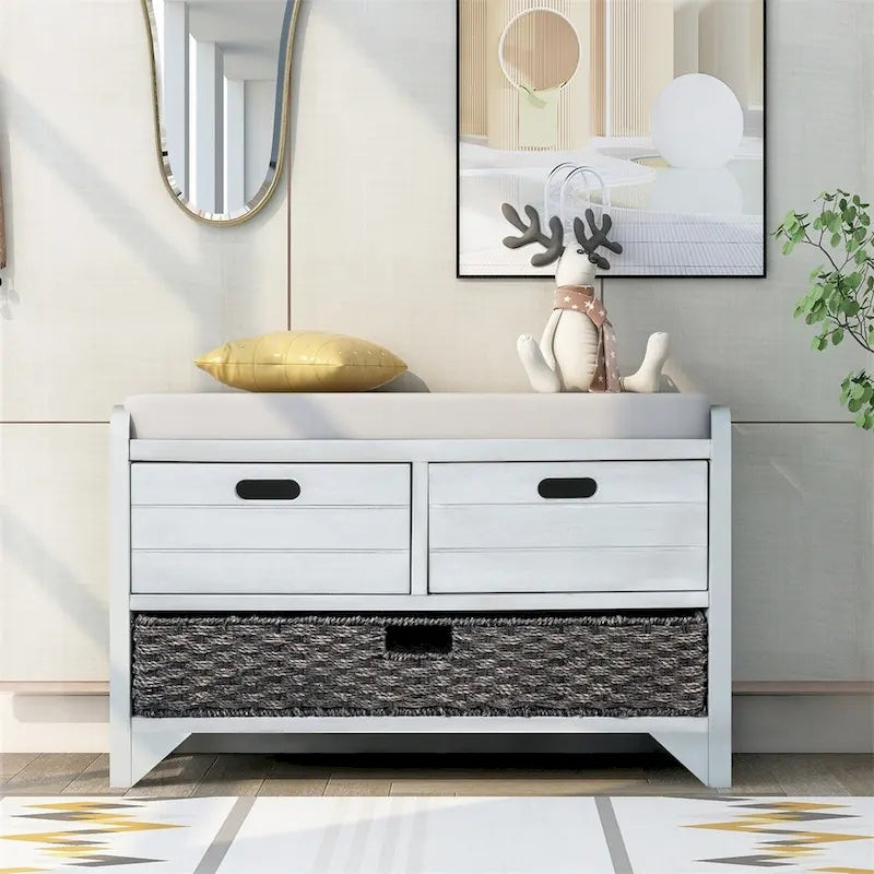 Banc de rangement rustique Merax avec panier et coussin amovibles