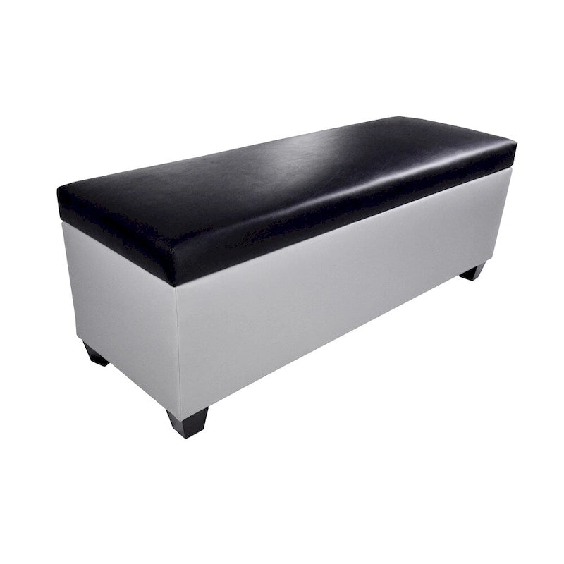 Banc de rangement ottoman en similicuir gris, style Mid-Century Modern